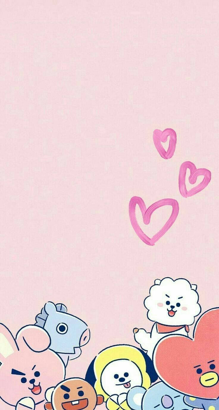 Mistari ya Mioyo ya Wahusika Wazuri wa BT21 Picha ya Ukuta