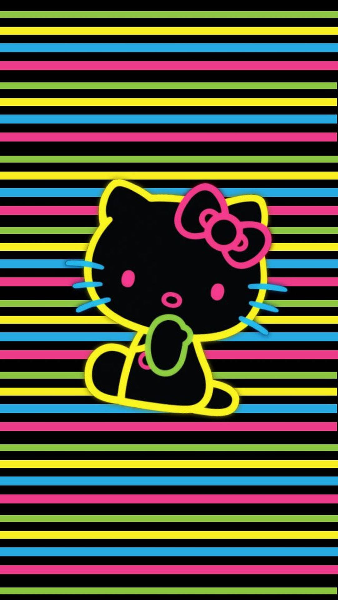 Mistari ya Rangi Mbalimbali Kwenye Hello Kitty Nyeusi Picha ya Ukuta