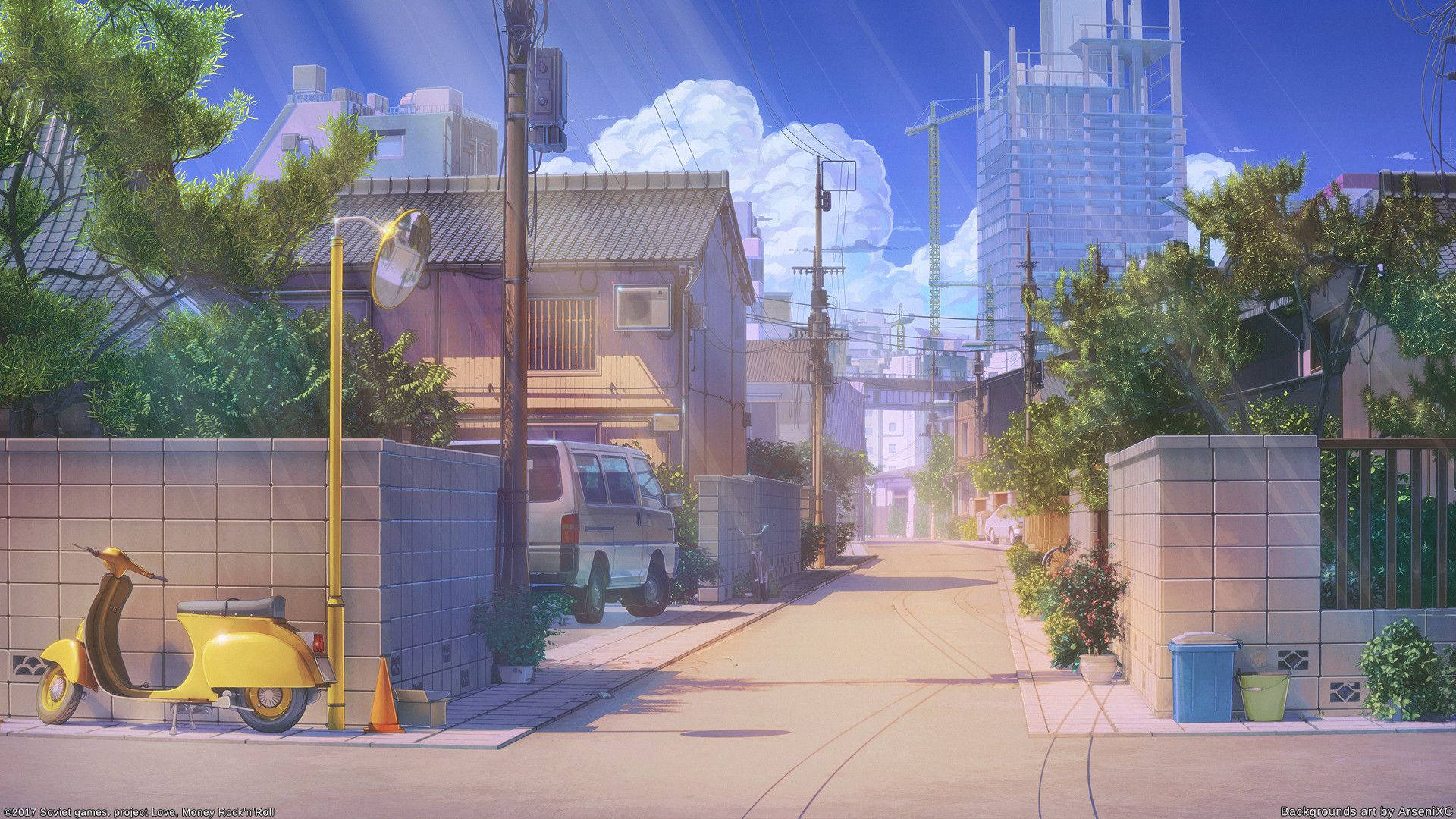 Mitaa ya Anime ya Kijapani Wakati wa Mchana Picha ya Ukuta