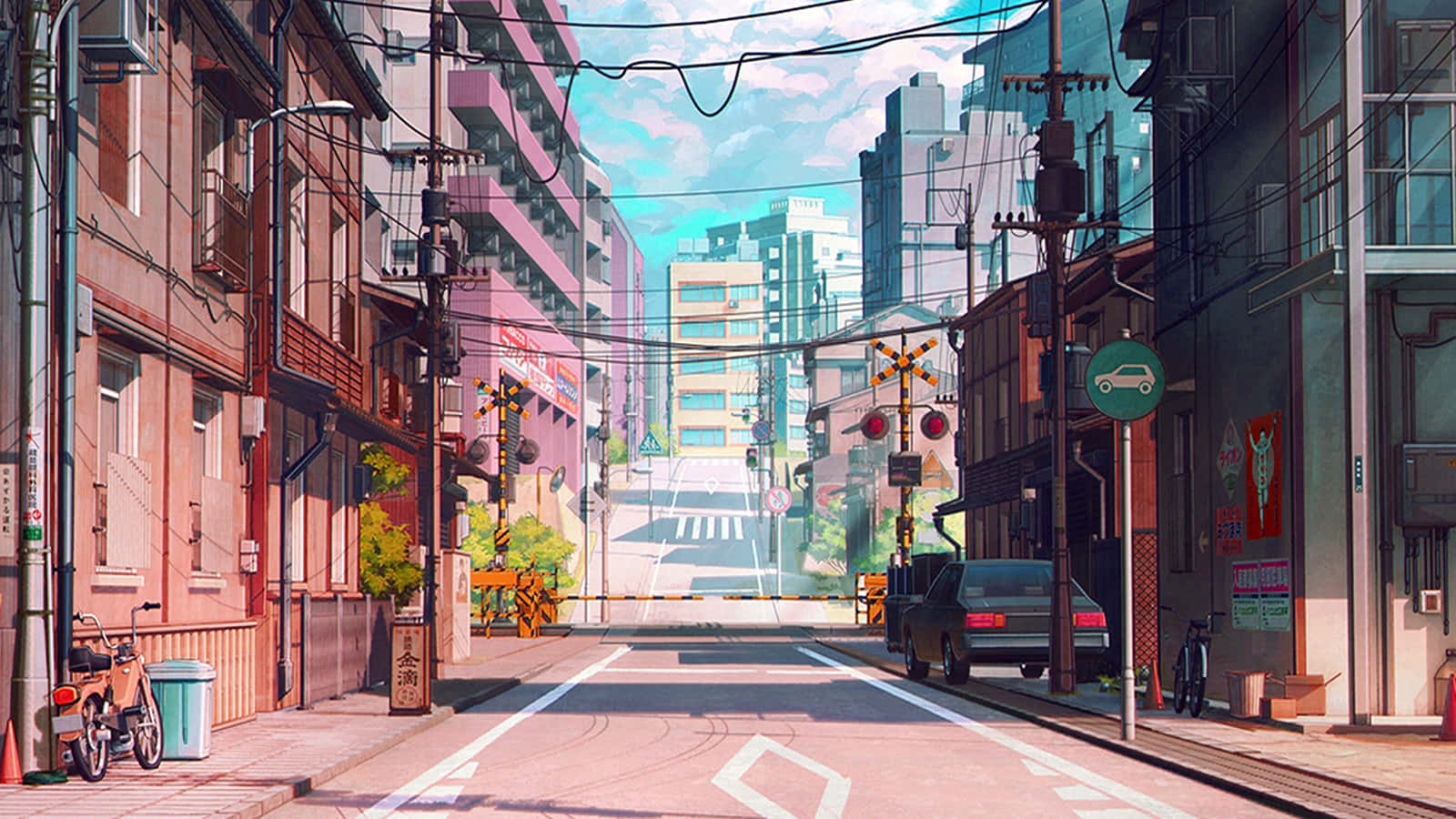 Mitaa ya Jiji la Anime Japani Picha ya Ukuta