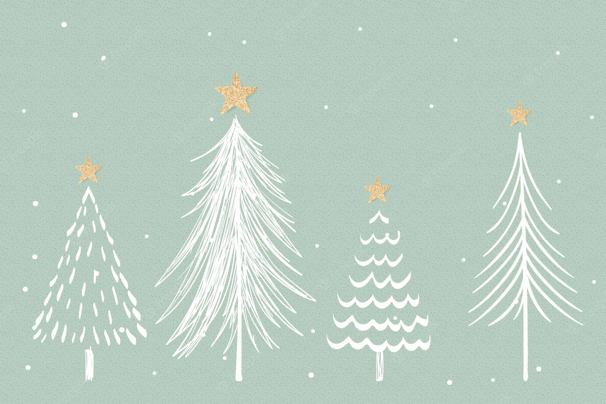 Miti ya Krismasi Kijani na Sefu Aesthetic Picha ya Ukuta