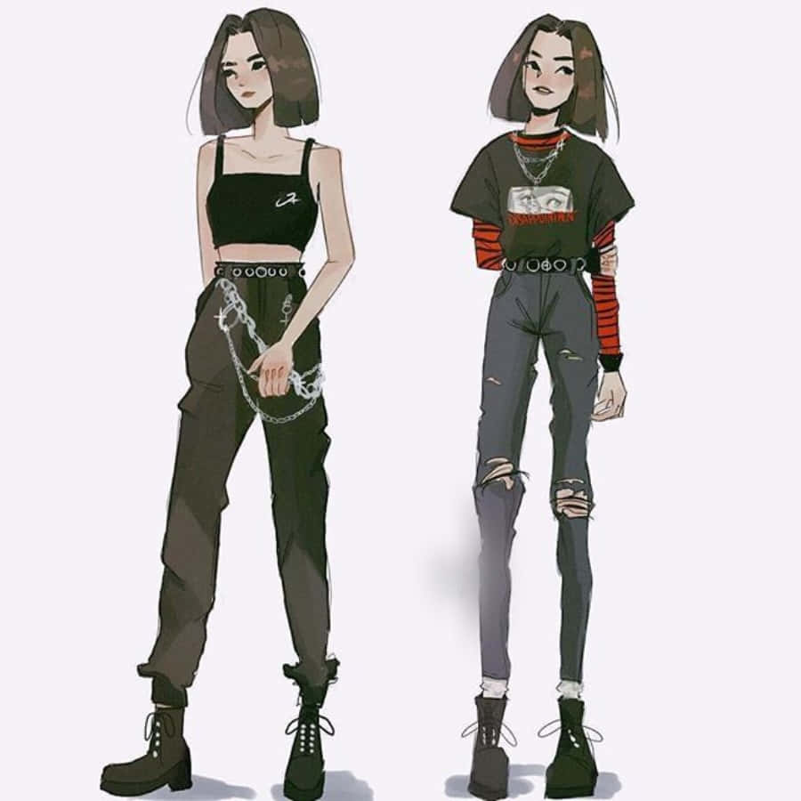 Mitindo ya Wasichana wa Anime Grunge Picha ya Ukuta