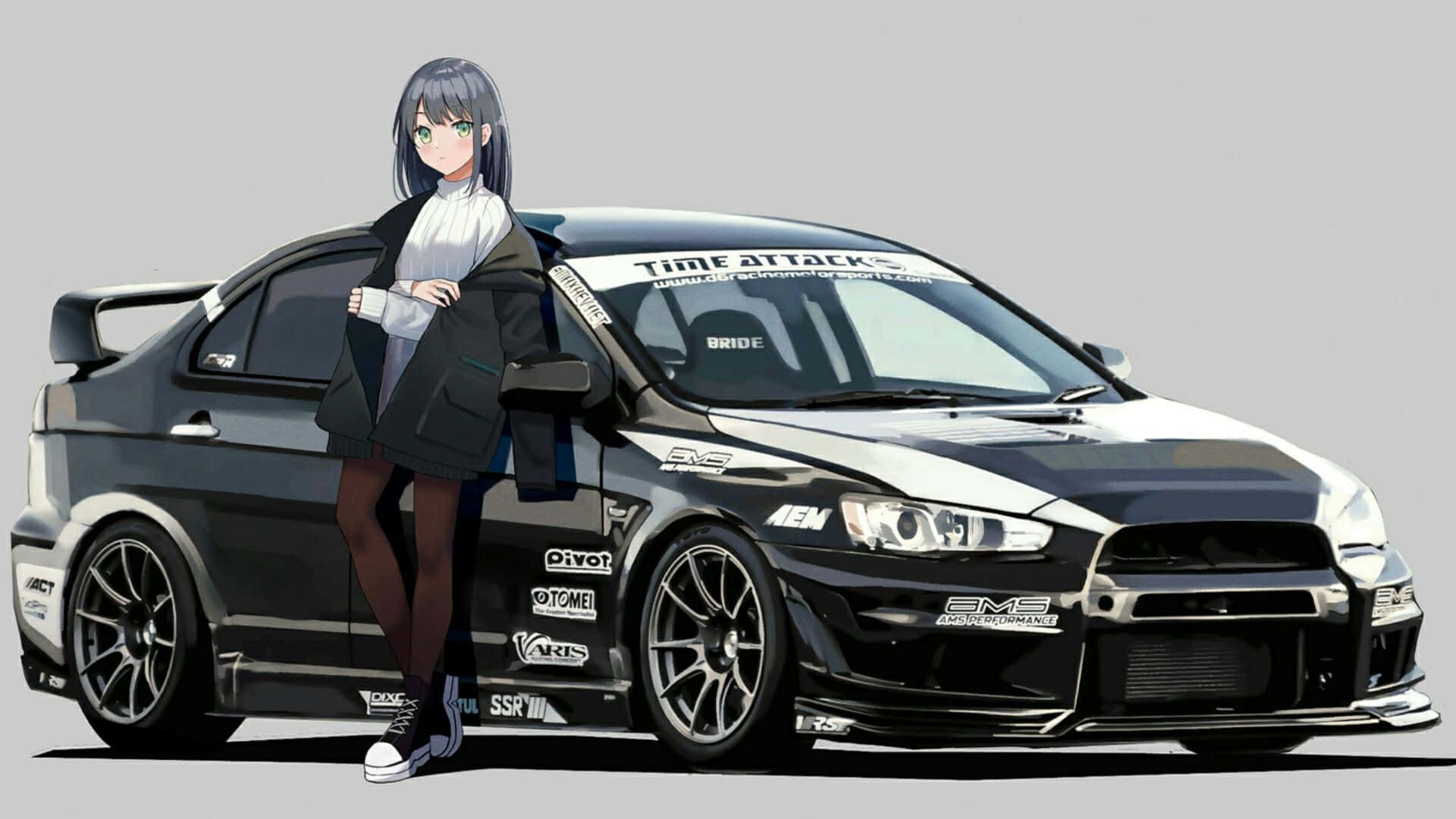 Mitsubishi Lancer Evolution JDM Msichana wa Anime Picha ya Ukuta