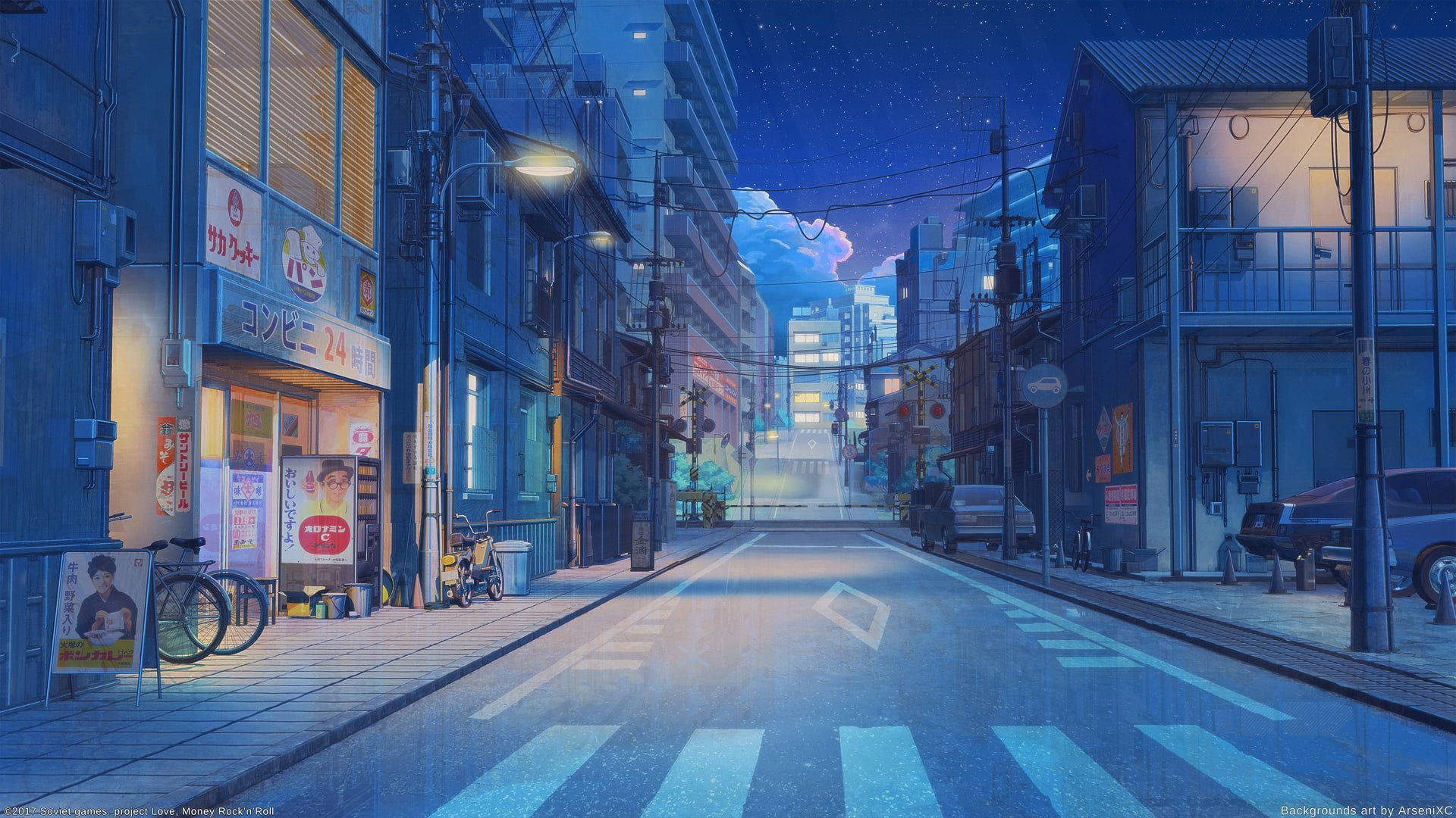 Mji Mzuri wa Anime wa Kijapani Picha ya Ukuta