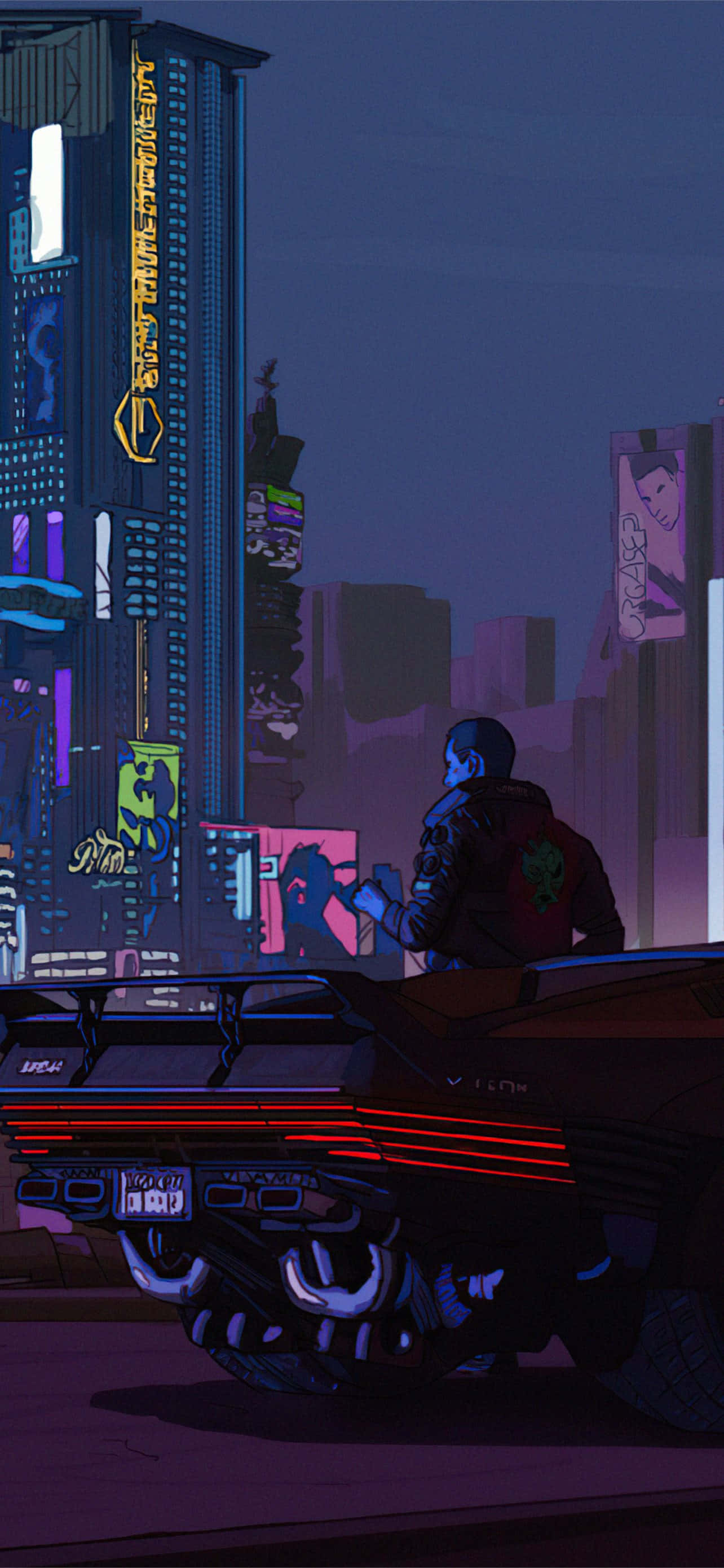 Mji wa Cyberpunk wa Baadaye katika Mwanga wa Neon Picha ya Ukuta