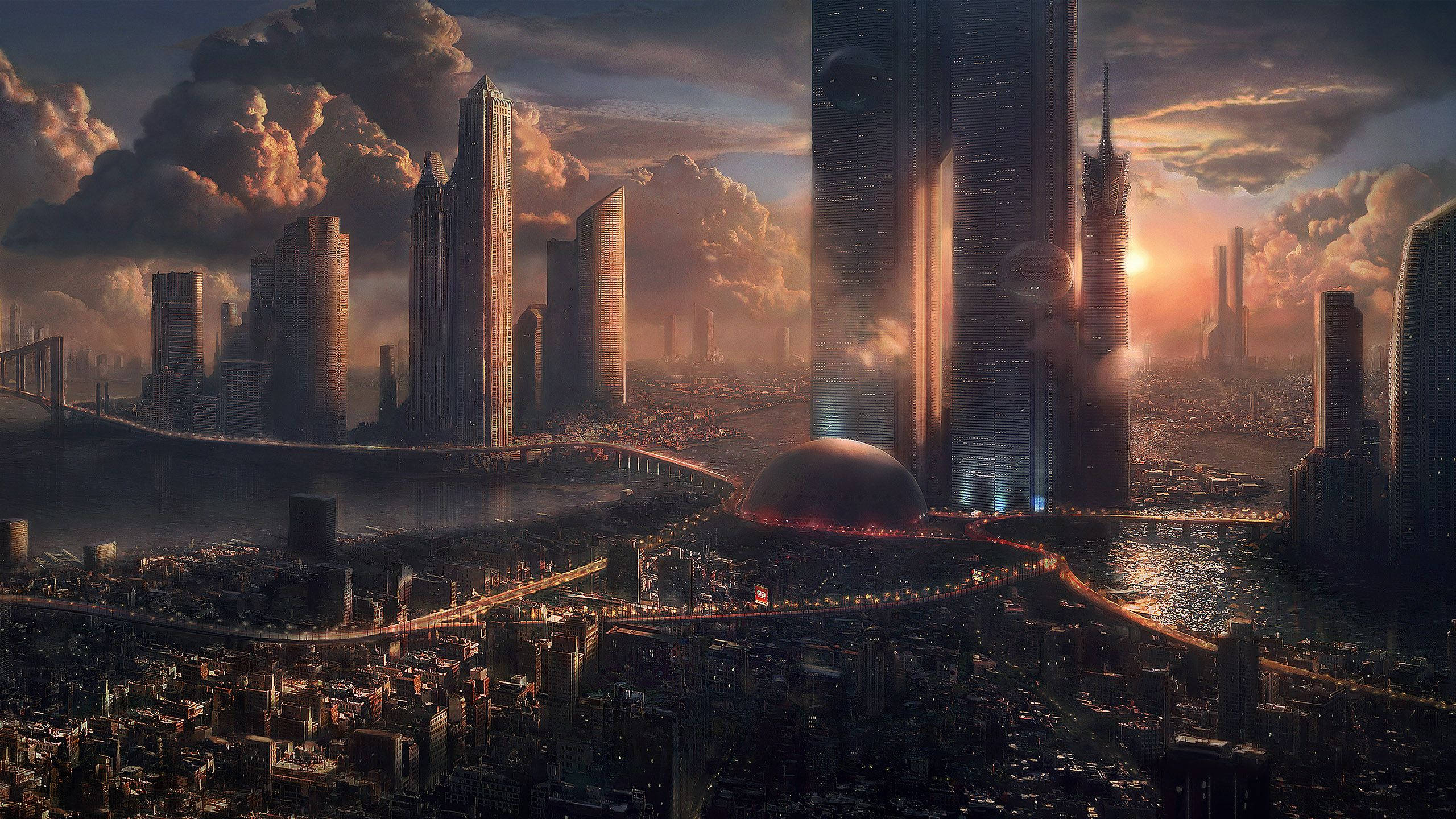 Mji wa Viwanda wa Futuristic Picha ya Ukuta