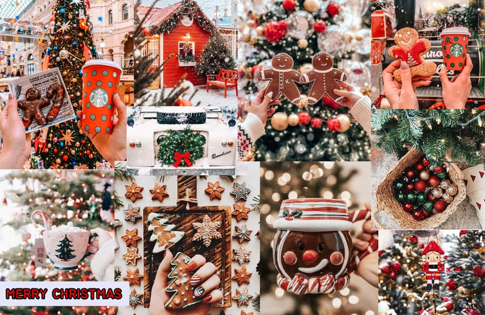 Mkate wa Jamii wa Krismasi wa Laptop wa Mtu wa Gingerbread Picha ya Ukuta
