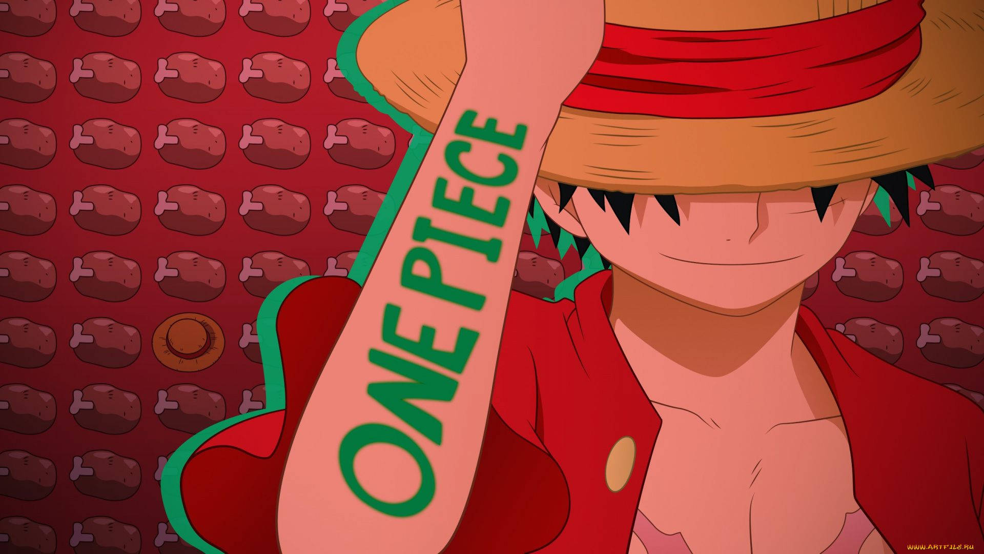 Mkoba wa One Piece kwa Kompyuta ya Meza na Muundo wa Nyama Picha ya Ukuta