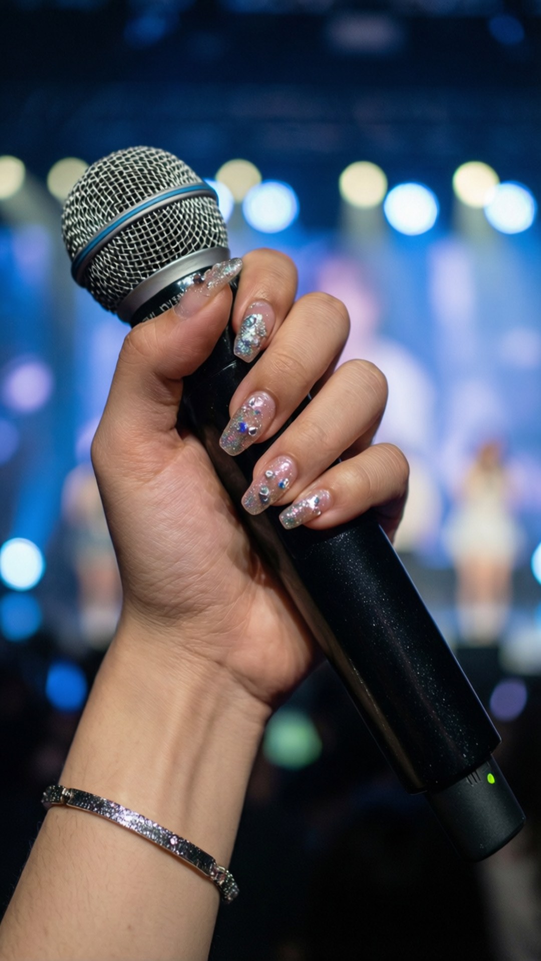 Mkono wa Kpop Idol Ukiwa na Maikrofoni Picha ya Ukuta