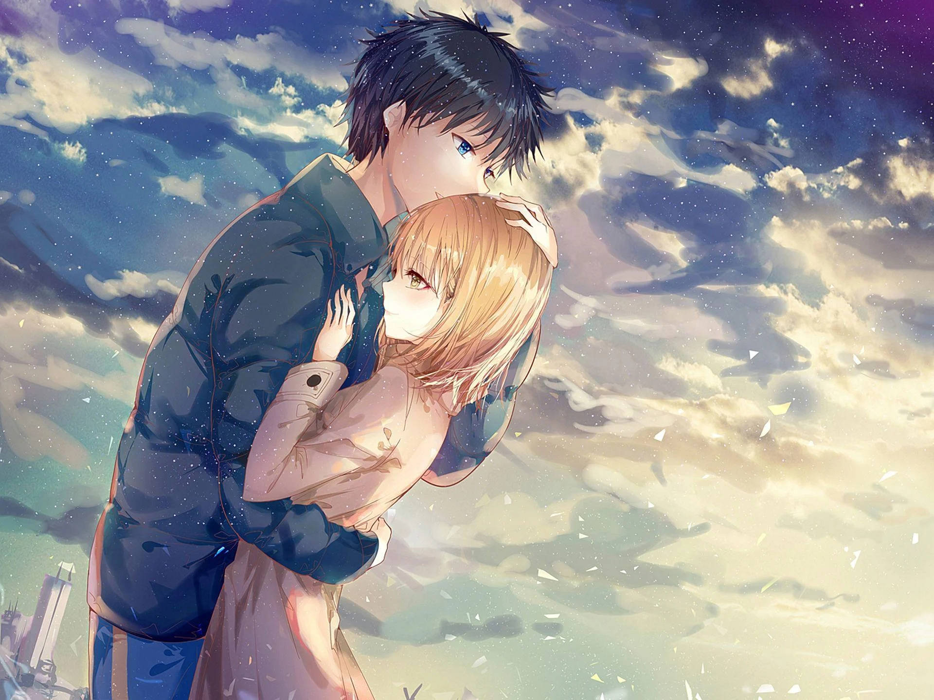 Mkumbatio wa Wapenzi wa Anime Picha ya Ukuta