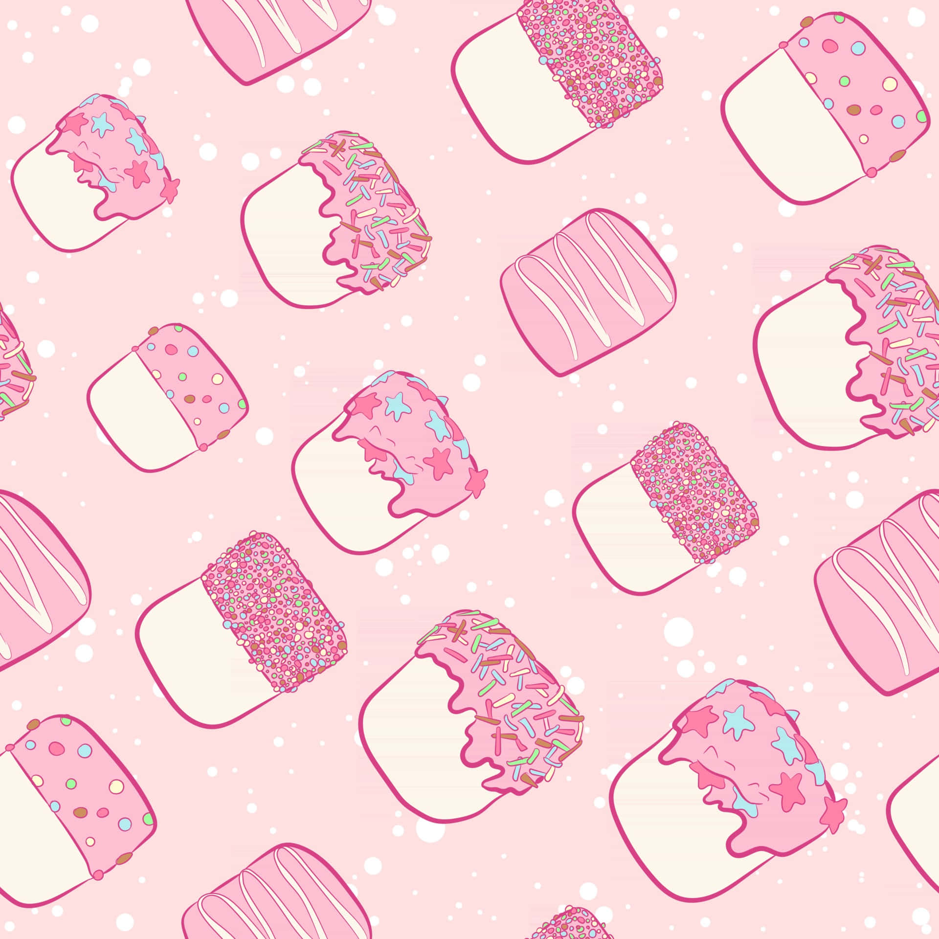 Mkusanyiko wa Kupendeza wa Vipengele vya Kawaii kwenye Mandhari ya Pink Picha ya Ukuta