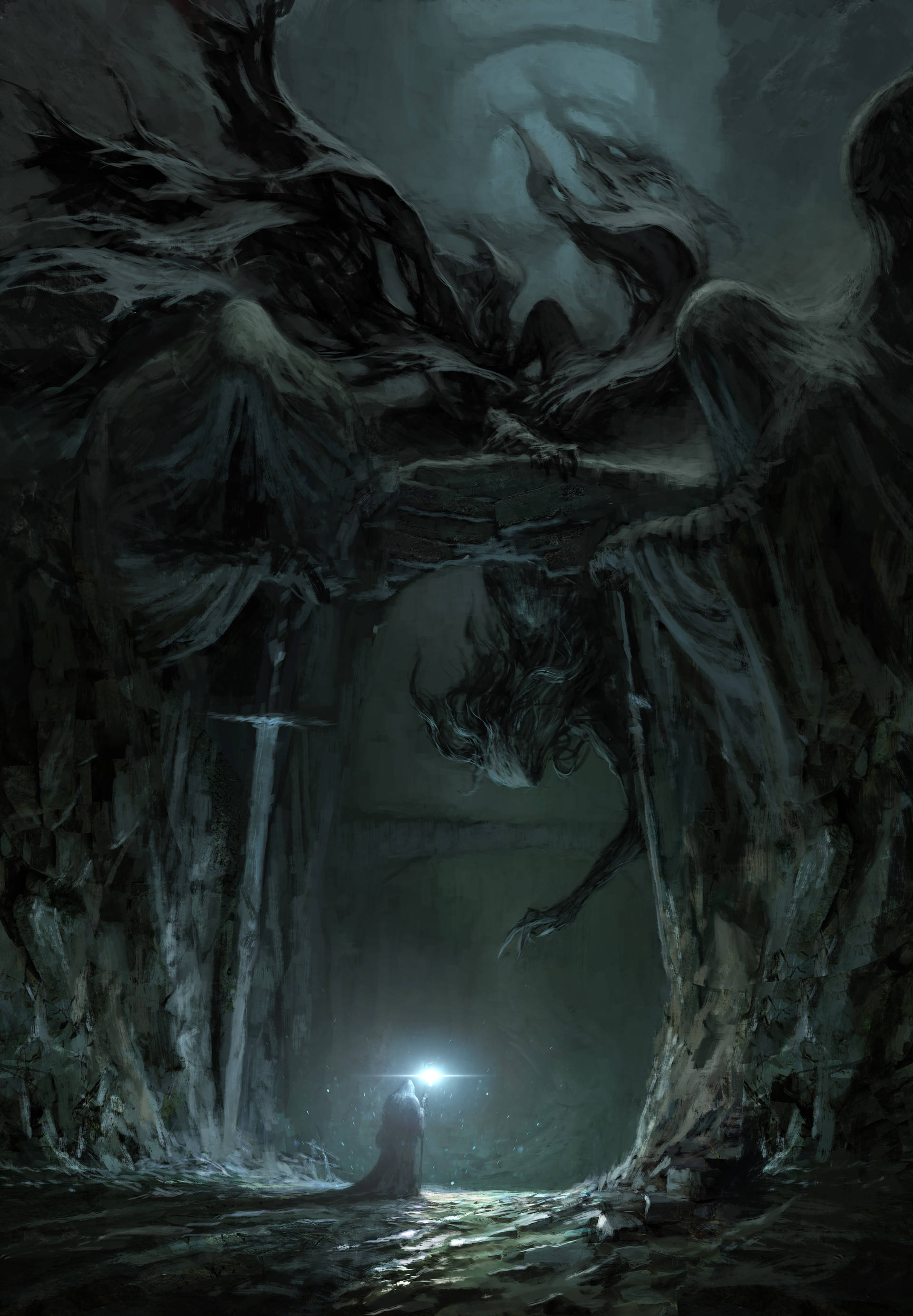 Creepy Dark Dragon Gate Picha ya Ukuta