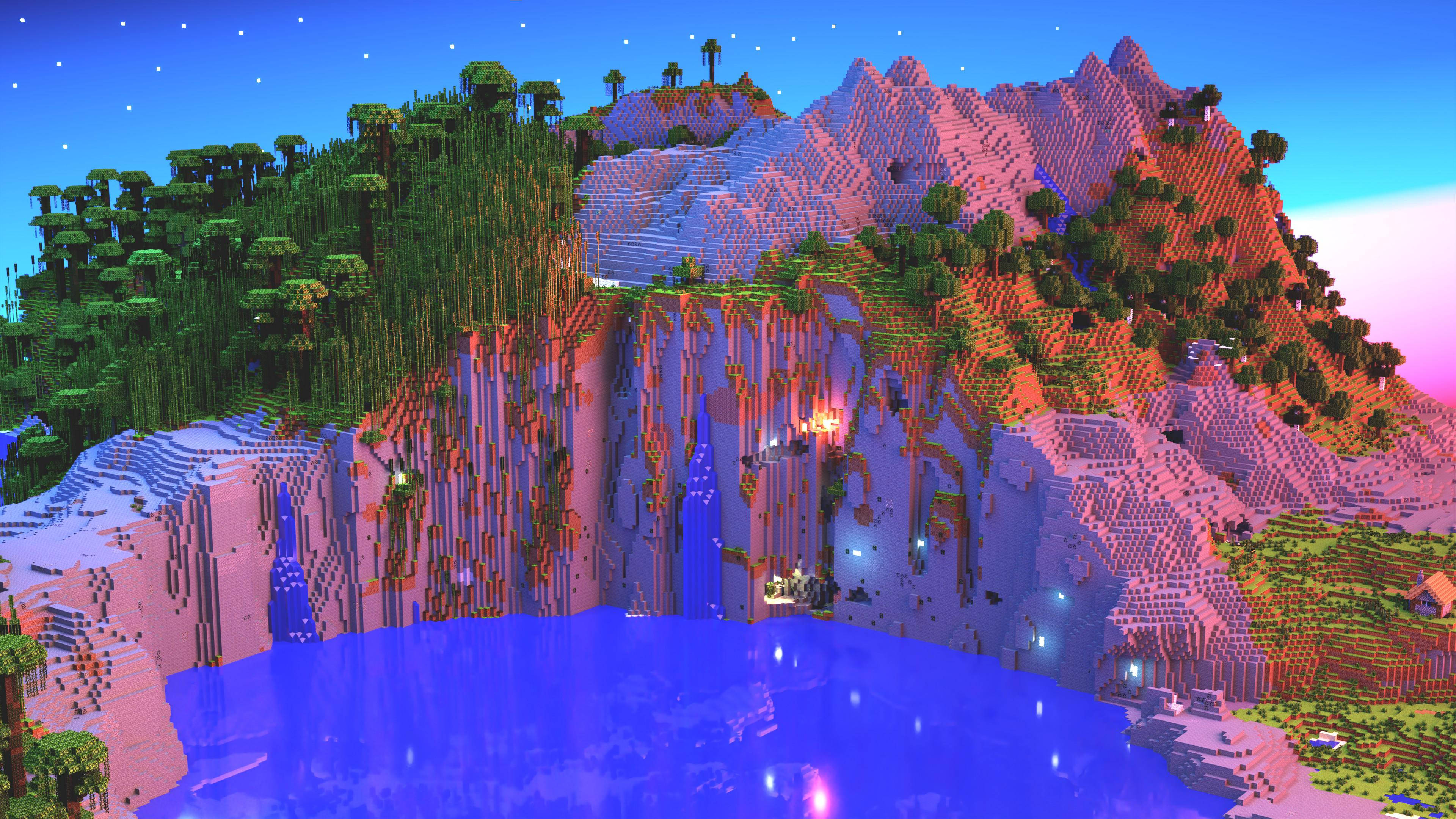 Mlima Mzuri wa Pink wa Minecraft Picha ya Ukuta
