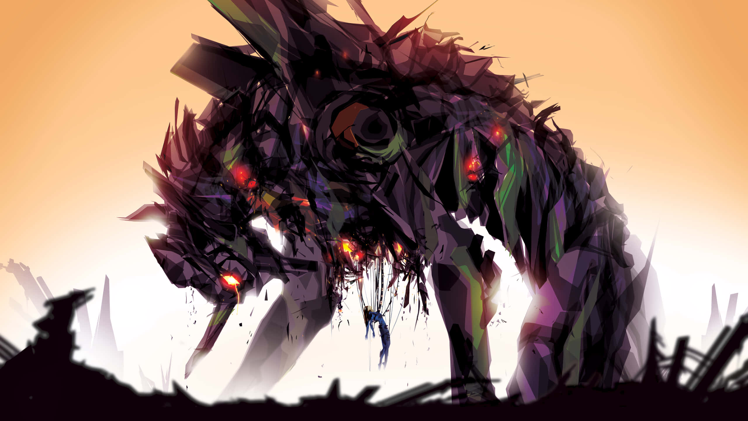Mlinzi wa Kiume cha Neon Genesis Evangelion Dhidi ya Anga la Jioni Picha ya Ukuta