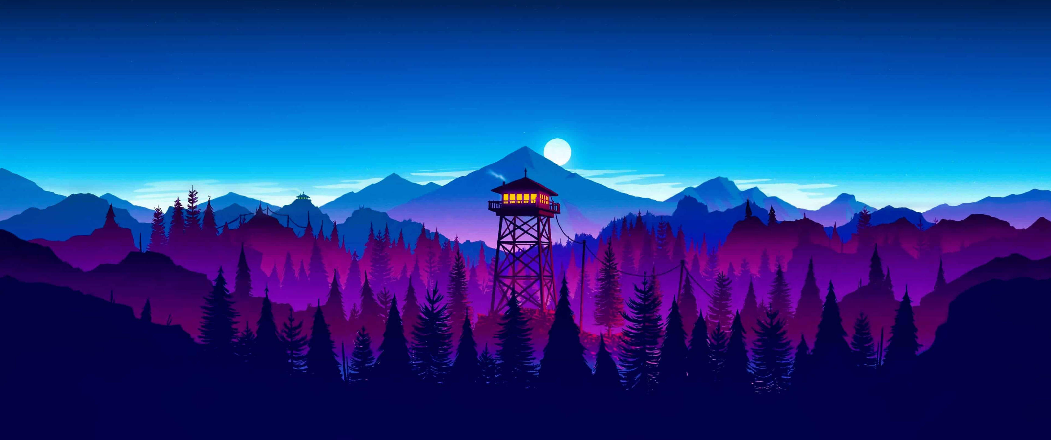 Mnara wa Mwitu wa Minimalist 3440x1440 Picha ya Ukuta