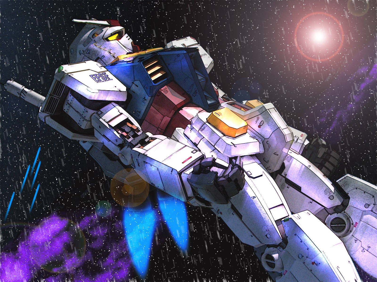 Mobile Suit Gundam Chini ya Mvua Inayonyesha Picha ya Ukuta
