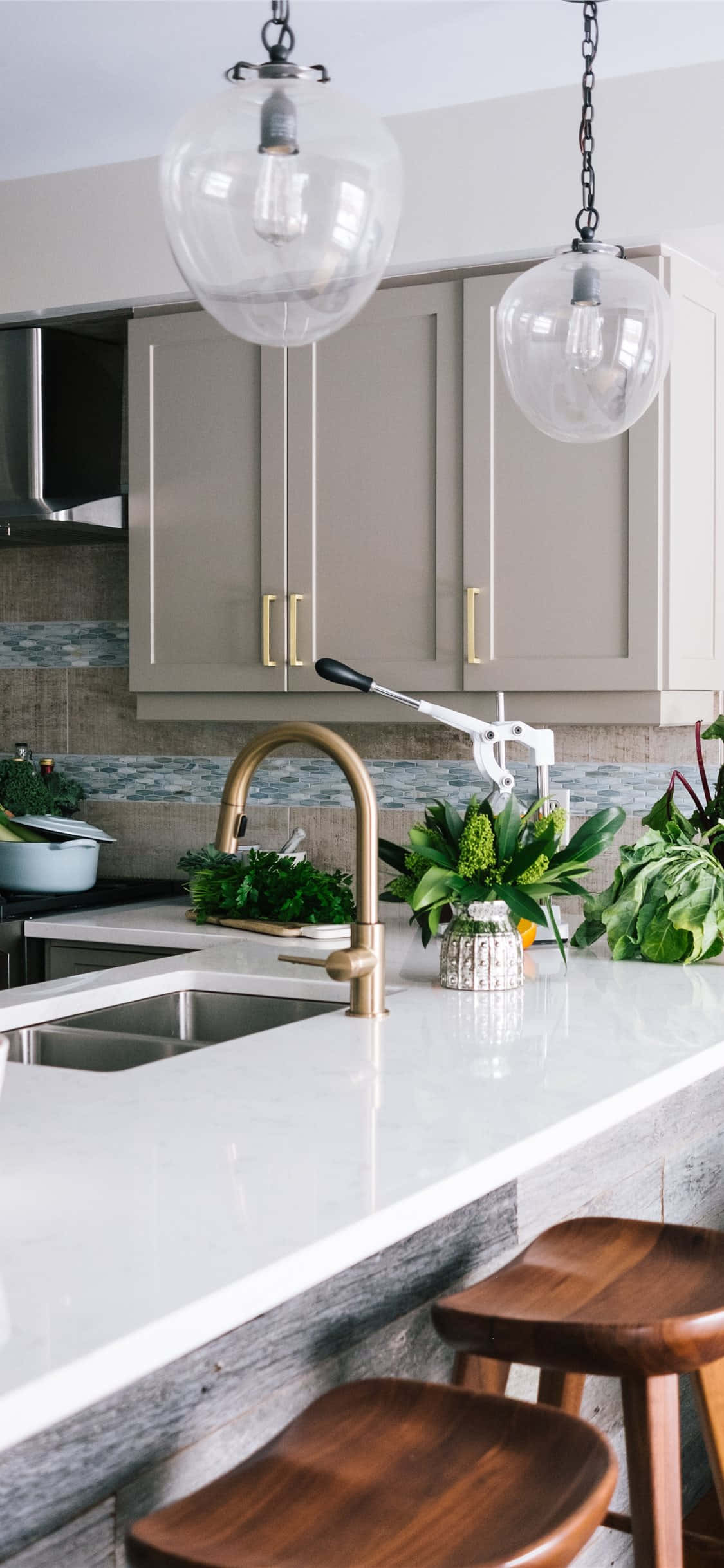 Modern Classic Simple iPhone Xs Kitchen Background Picha ya Ukuta