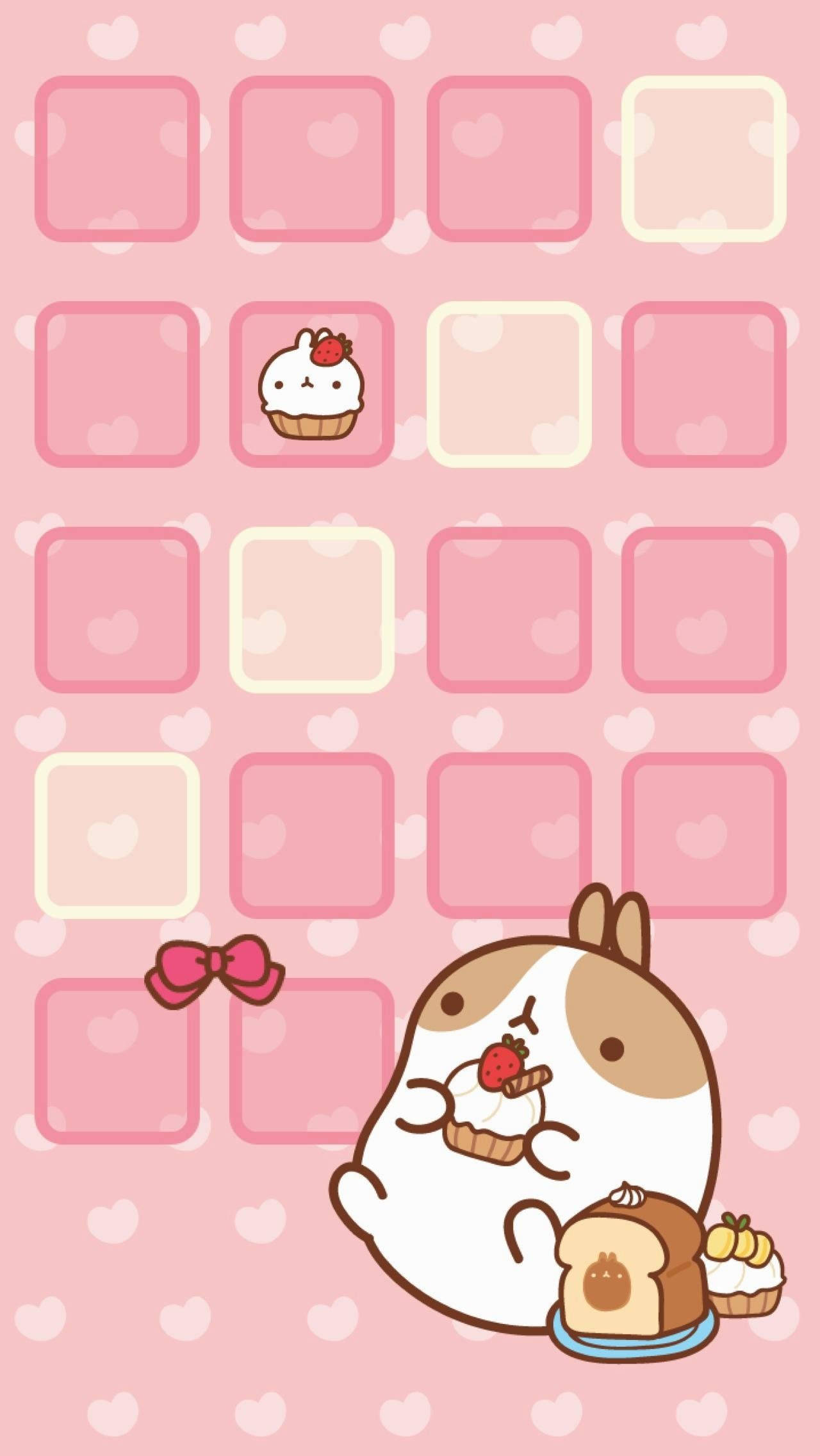 Molang Akila kwenye Mandhari ya Pink ya Kawaii Picha ya Ukuta
