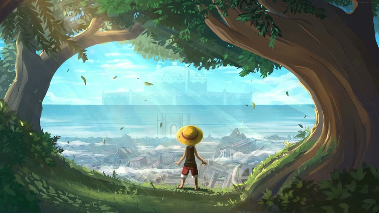 Monkey D. Luffy akisafiri katika Grand Line akitafuta One Piece Picha ya Ukuta