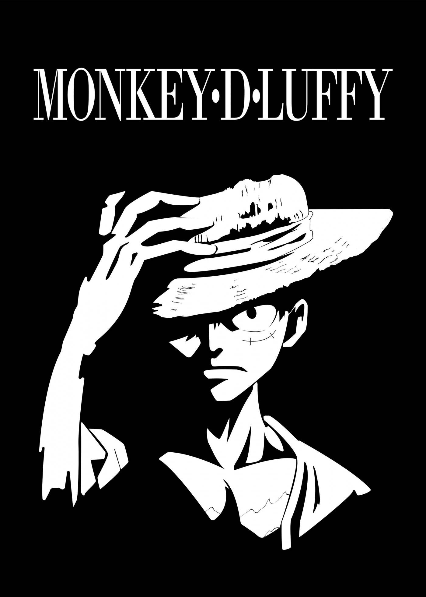 Monkey D. Luffy Mwenye Azimio Nyeusi na Nyeupe Picha ya Ukuta
