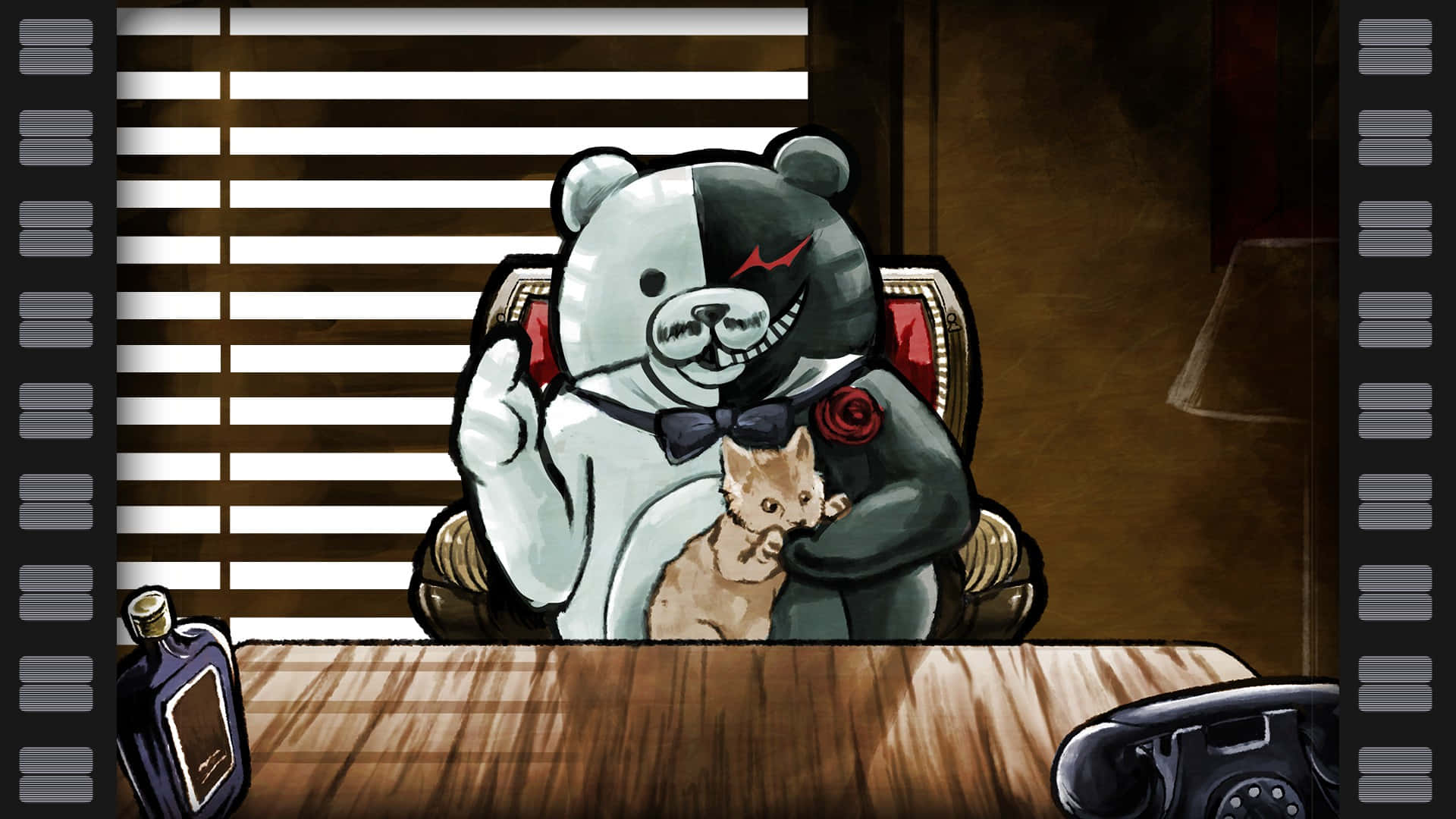 Monokuma Akiwa na Paka Kipenzi Picha ya Ukuta
