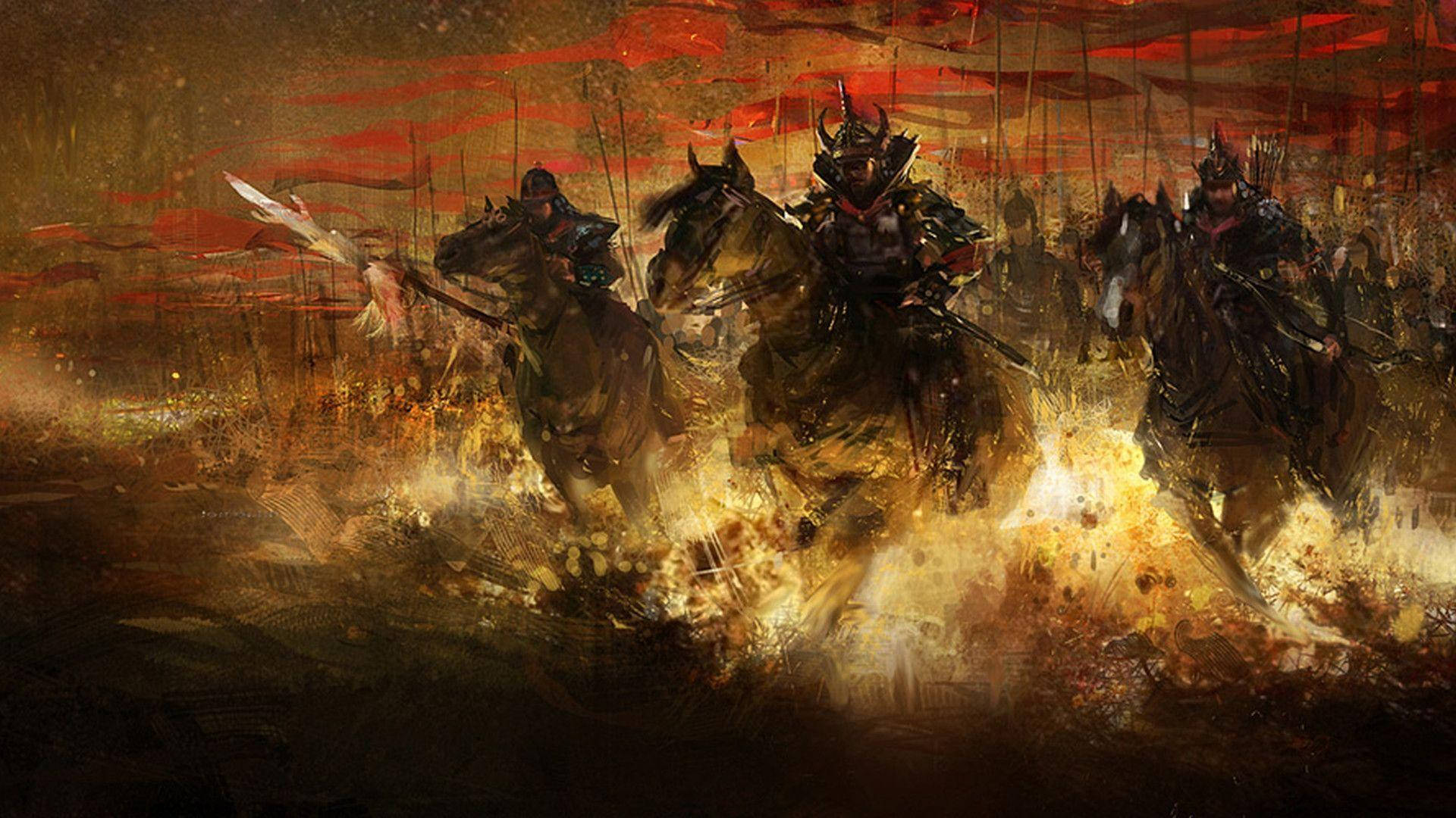 Moto wa Samurai wa Kijapani na Farasi Picha ya Ukuta