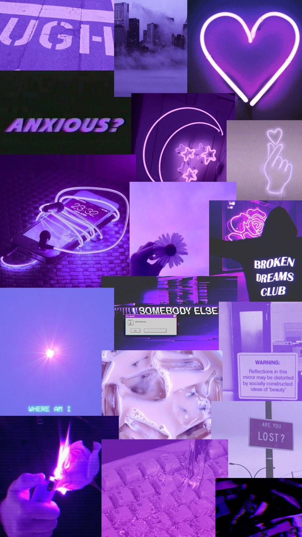 Moyo wa Neon Zambarau Pastel Tumblr Collage Picha ya Ukuta