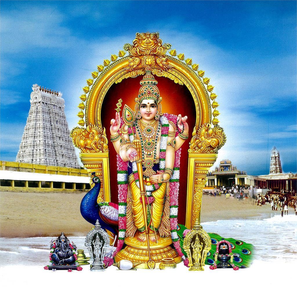 Mpangilio wa Lord Murugan kwenye Mandhari ya Bahari Picha ya Ukuta