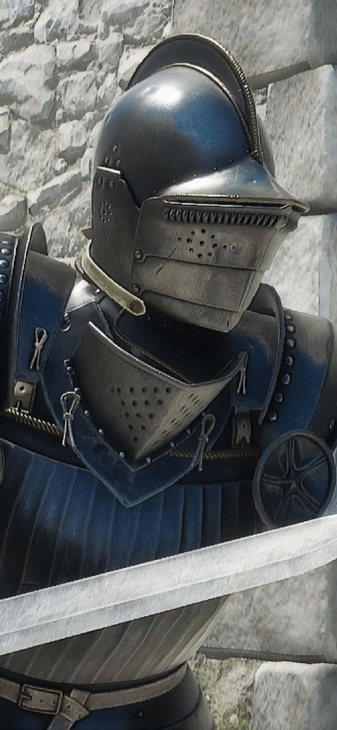 Mordhau Warrior wa Armor ya Metali iPhone Xs Background Picha ya Ukuta