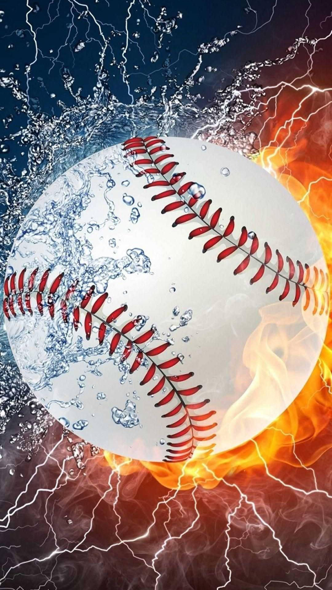 Mpira wa Baseball Ukiwaka Moto Kwenye Simu ya iPhone ya Michezo Picha ya Ukuta