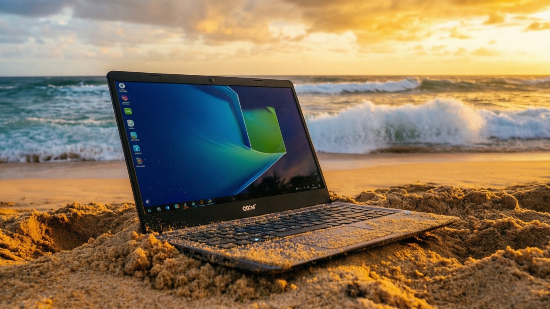 Mpito wa Chromebook kwenye Pwani Picha ya Ukuta