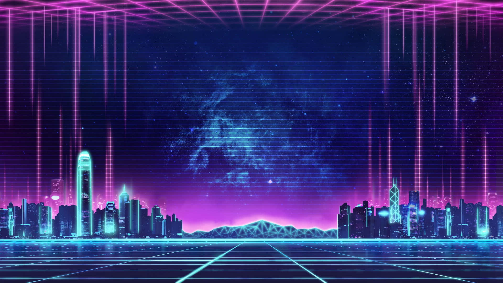 Mradi wa Gridi ya Miji ya Neon Picha ya Ukuta