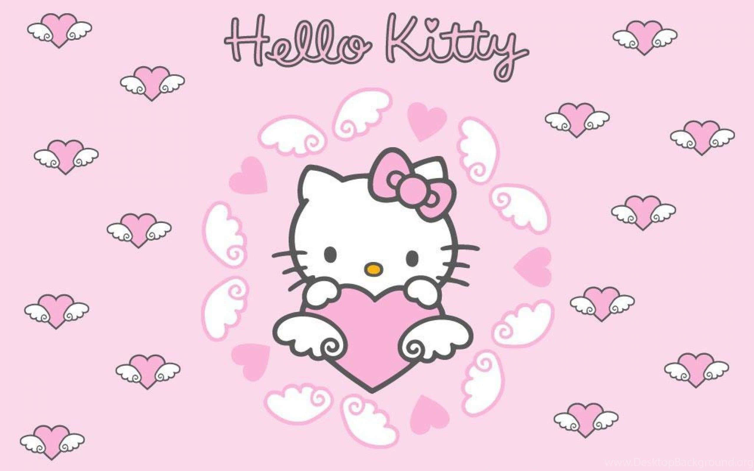 Mrembo Pink Hello Kitty Mioyo yenye Mabawa Picha ya Ukuta