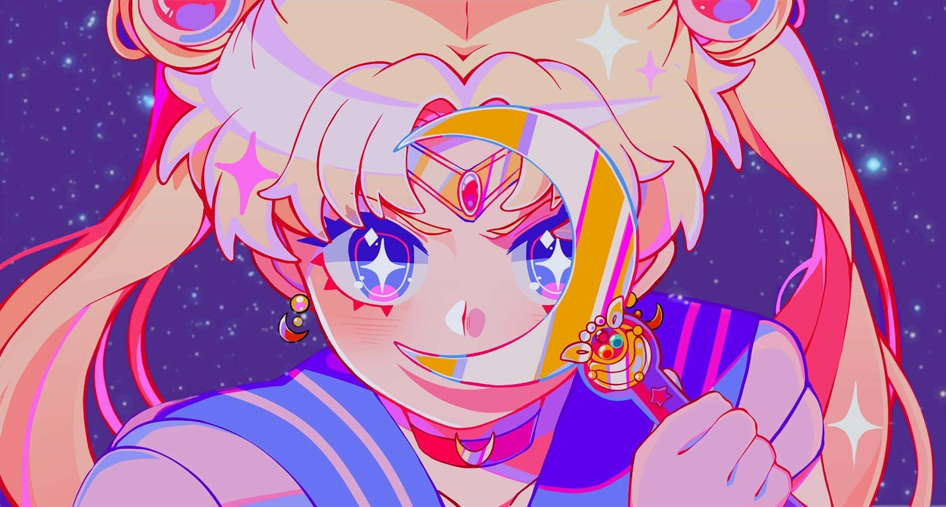 Mrembo Sailor Moon Mng'aro wa Zambarau Picha ya Ukuta