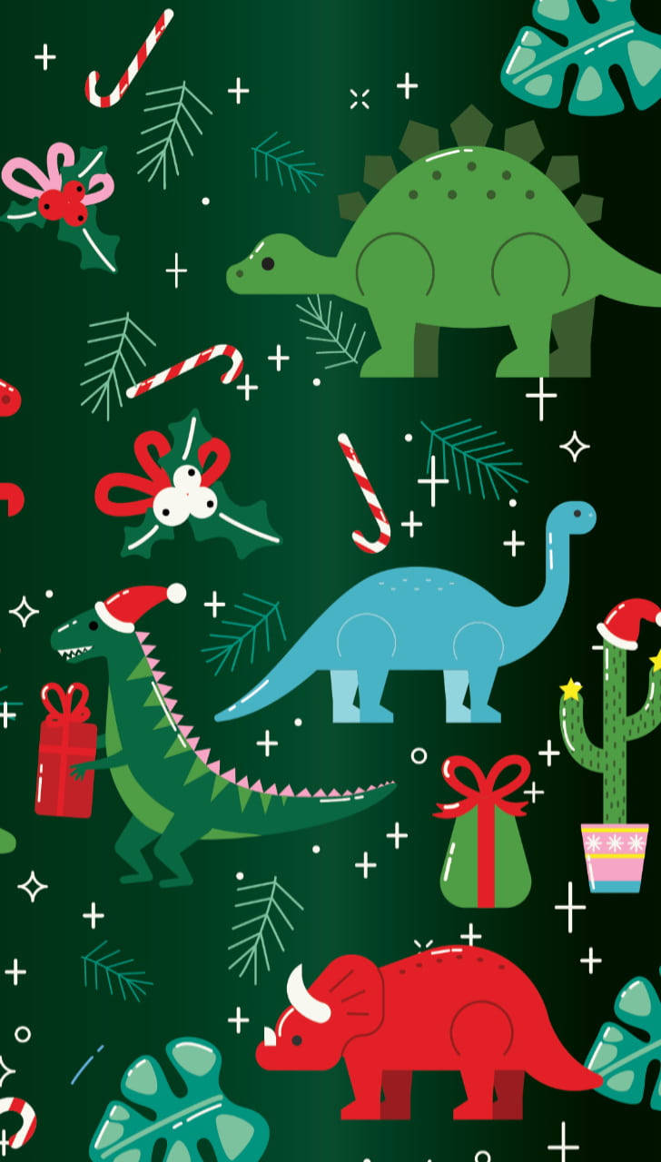 Mrembo wa Krismasi wa Dinosau Mzuri Picha ya Ukuta