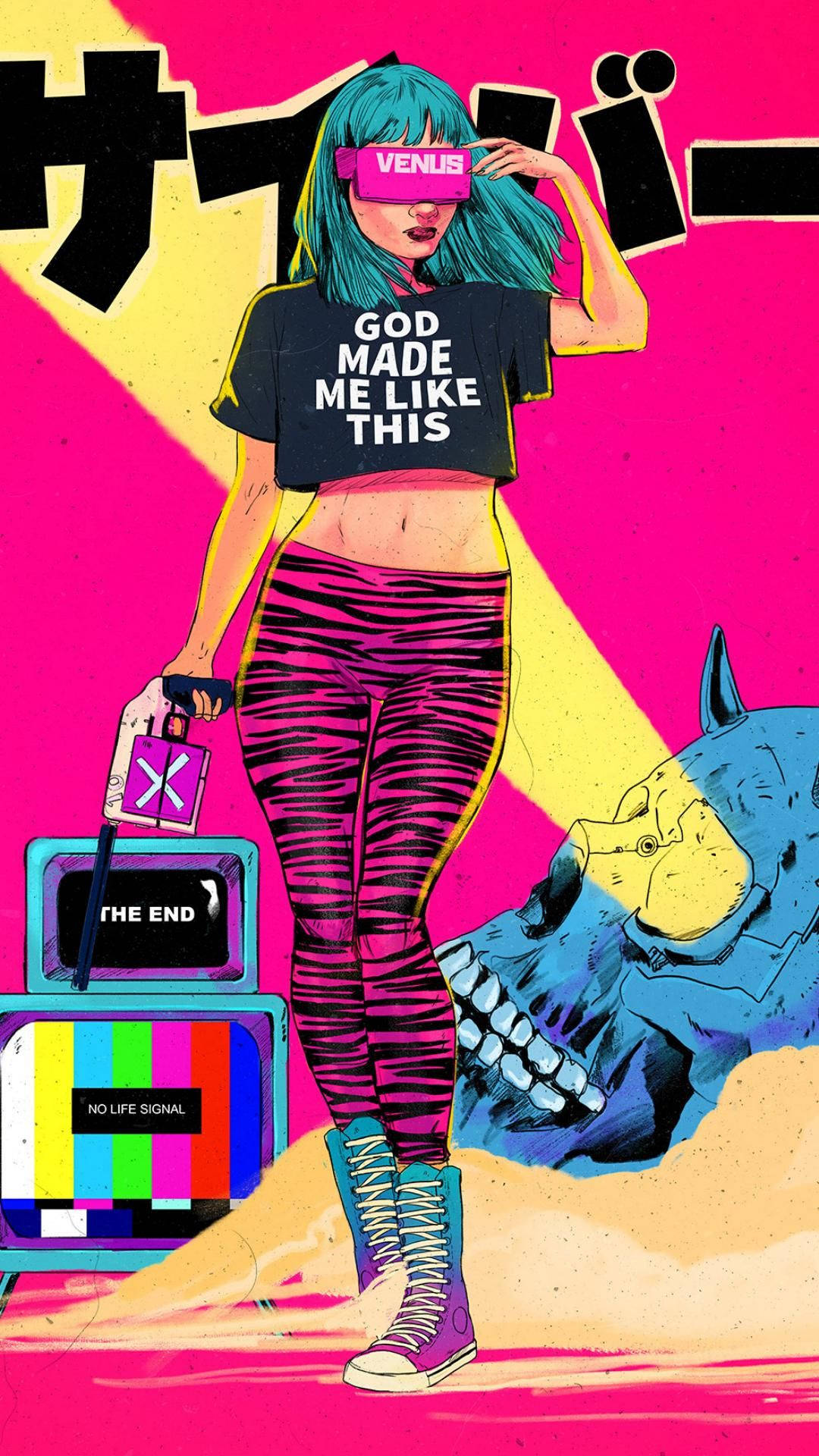 Msana wa Pop Art wa Pink wa Msichana Picha ya Ukuta