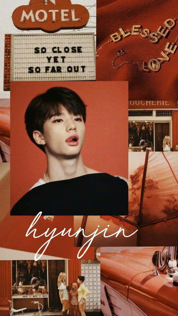 Msanii wa Kikorea Hyunjin Mandhari ya Rangi ya Chungwa Iliyokolea Picha ya Ukuta