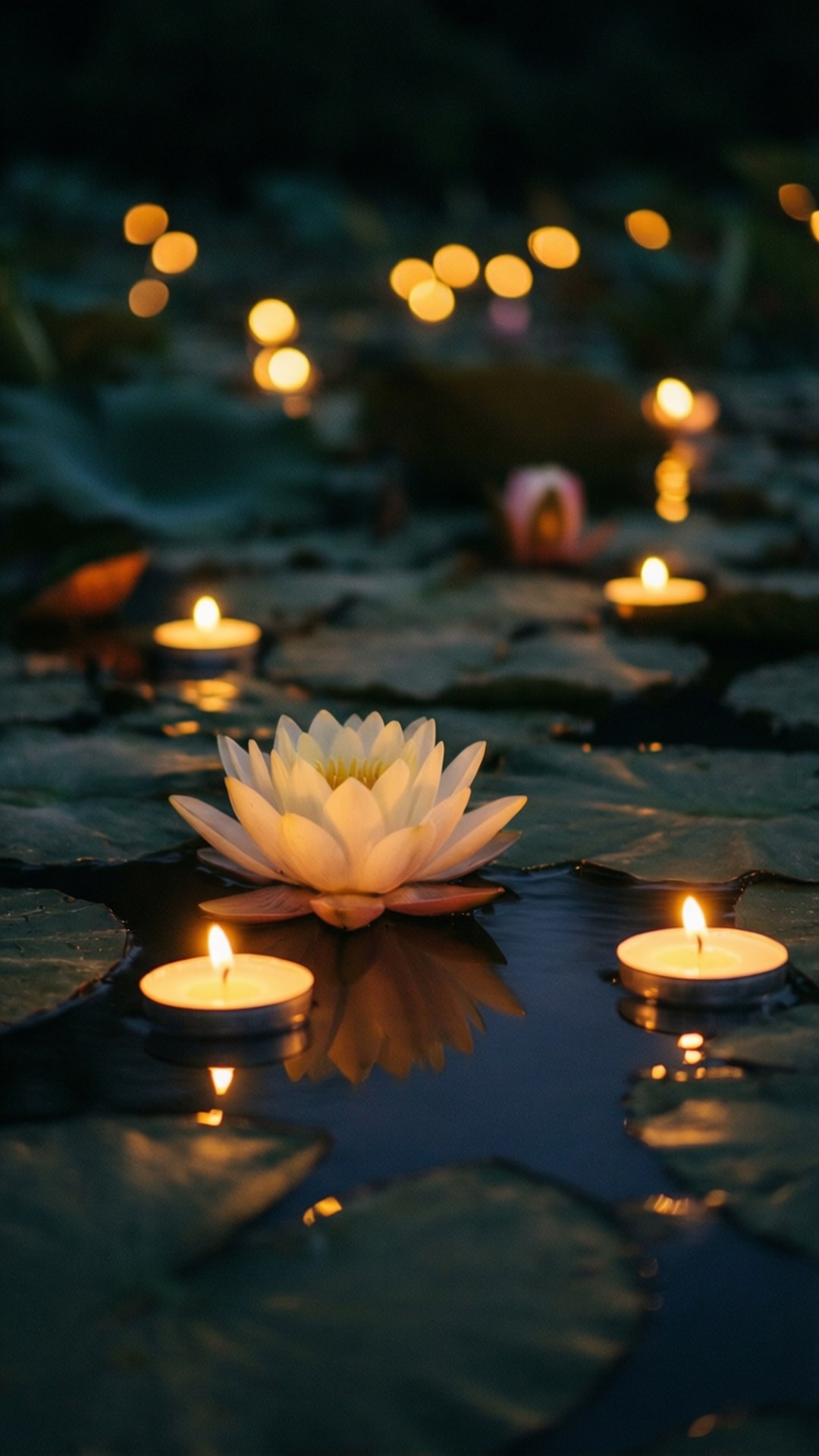 Mshumaa wa Lotus Pond Picha ya Ukuta
