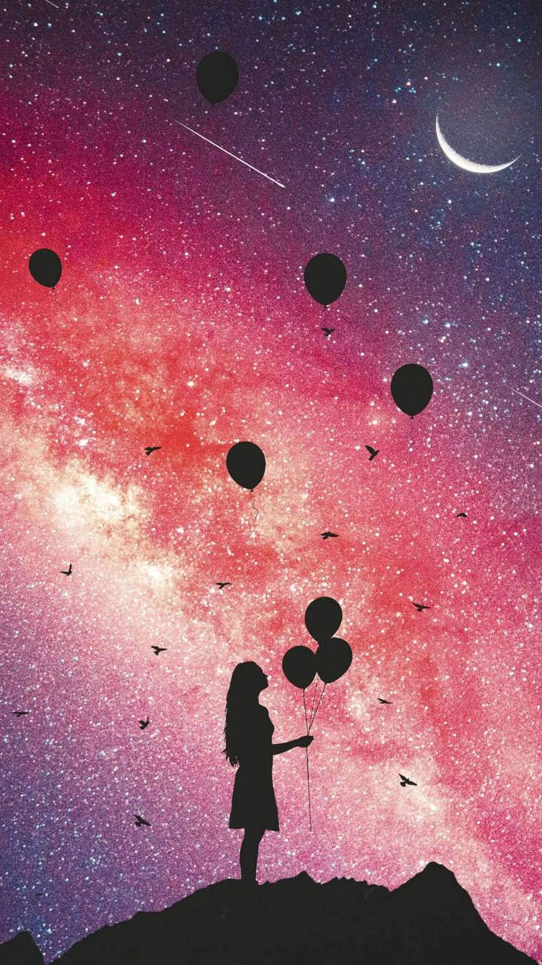 Msichana Akitazama Puto Katika Galaxy Nzuri Picha ya Ukuta
