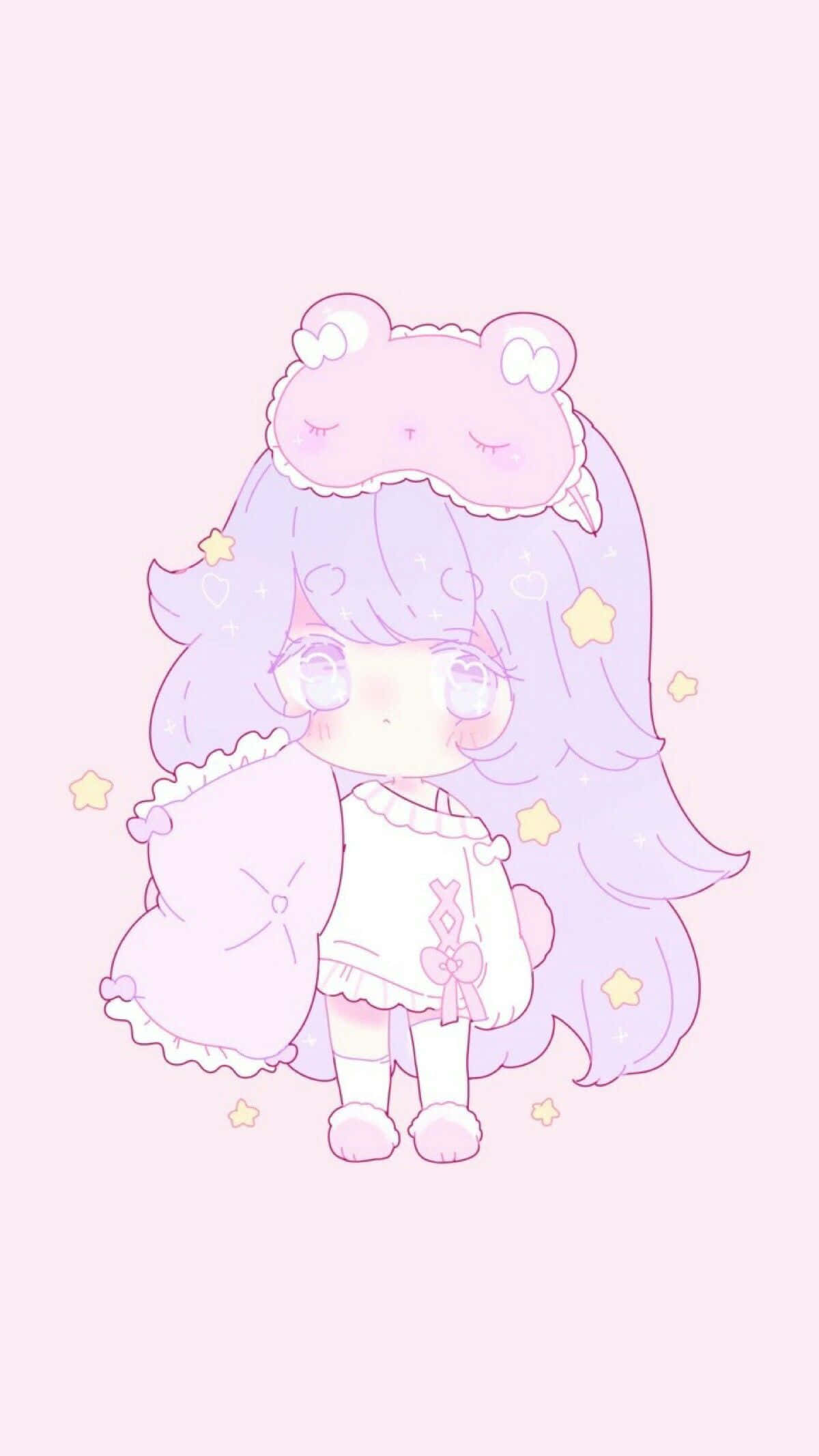 Msichana Mdogo wa Anime wa Rangi ya Pinki Pastel Picha ya Ukuta