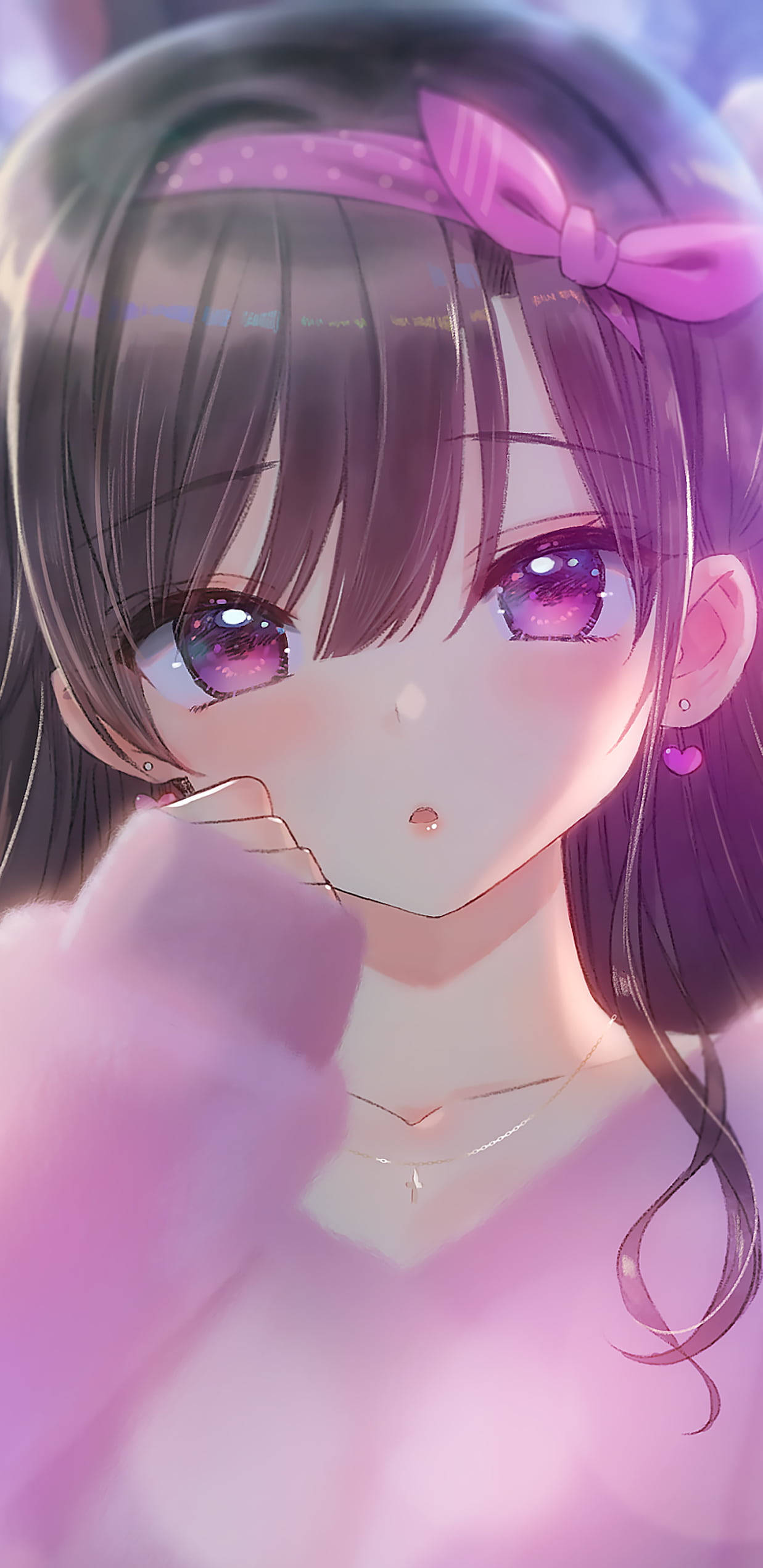 Msichana Mrembo wa Anime wa Mitindo wa Pinki Picha ya Ukuta
