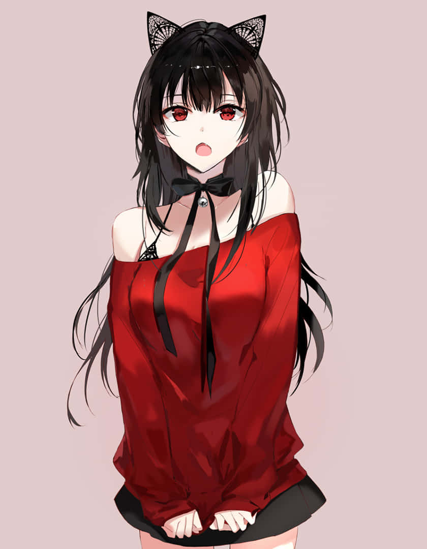 Msichana Mrembo wa Anime Macho Mekundu Picha ya Ukuta