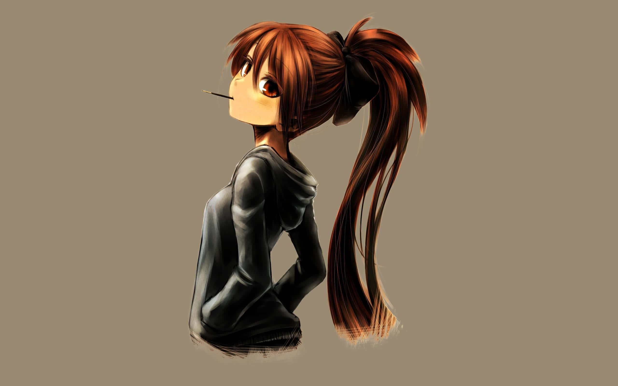 Msichana Mrembo wa Anime Amevaa Hoodie Picha ya Ukuta