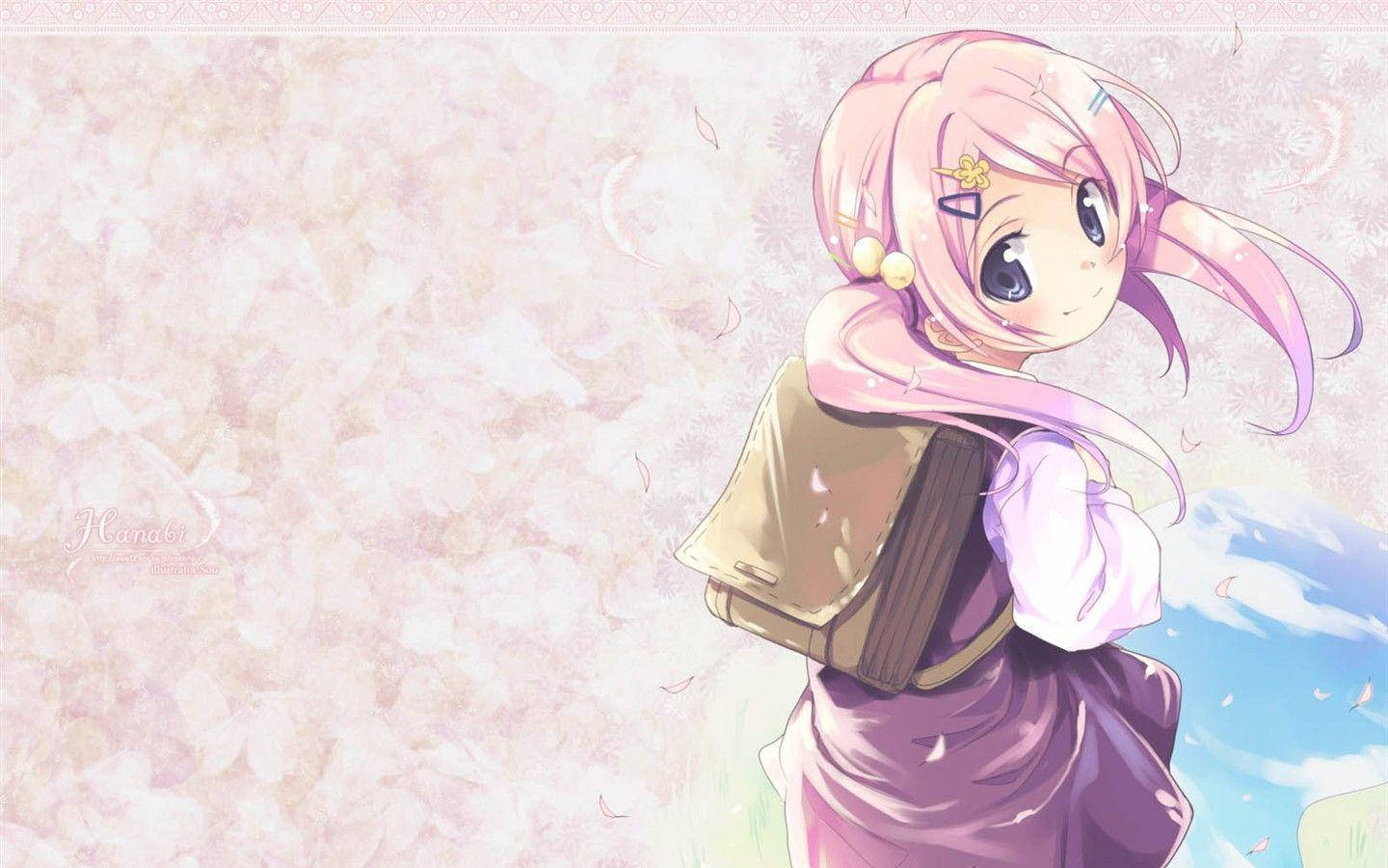 Msichana Mrembo wa Shule wa Anime Picha ya Ukuta