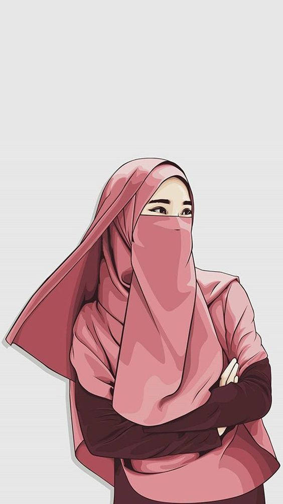 Msichana Muislamu Hijabu Katuni Picha ya Ukuta