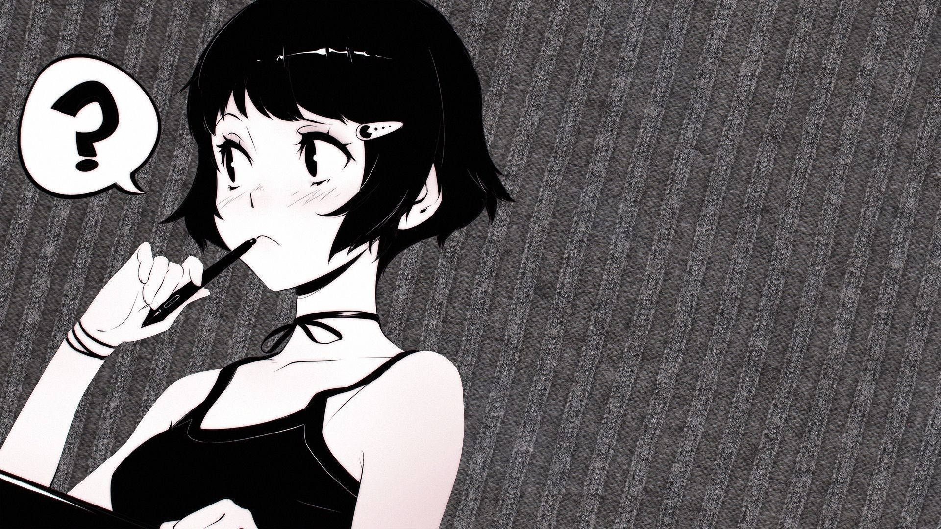 Msichana Mwenye Nywele Fupi Aesthetic Anime Giza Kompyuta Picha ya Ukuta