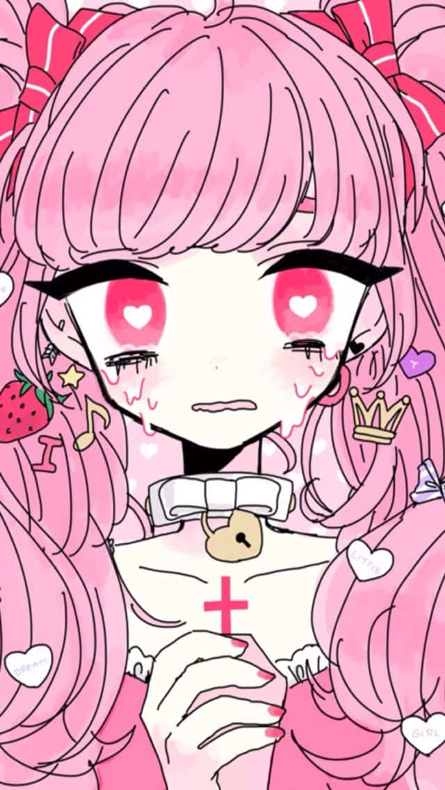 Msichana Mzuri wa Anime wa Pastel Goth Akiomba Picha ya Ukuta