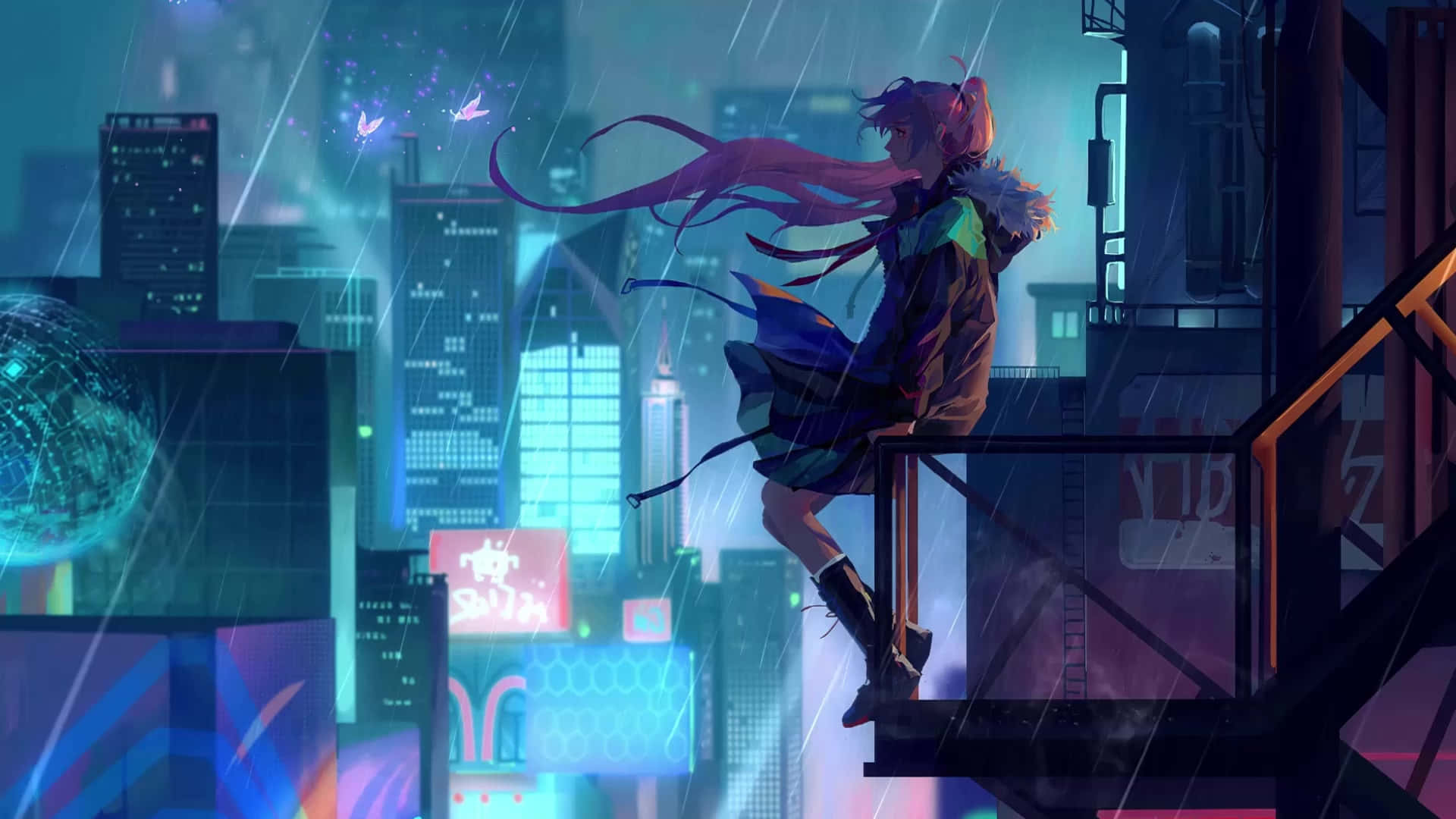 Msichana Pembeni Mwa Usiku Anime Picha ya Ukuta