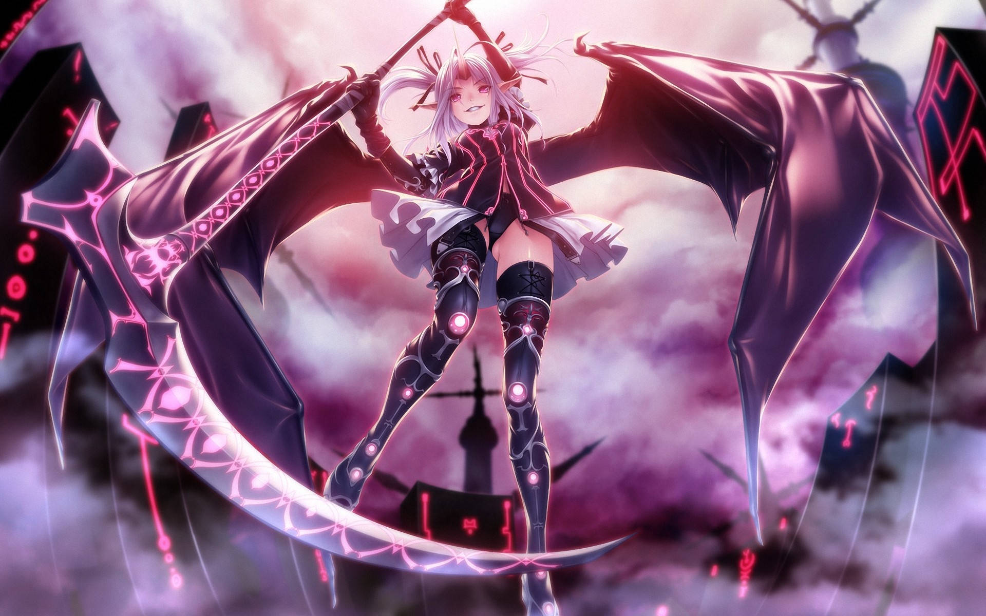 Msichana wa Ajabu wa Anime Akiwa na Mundo Picha ya Ukuta