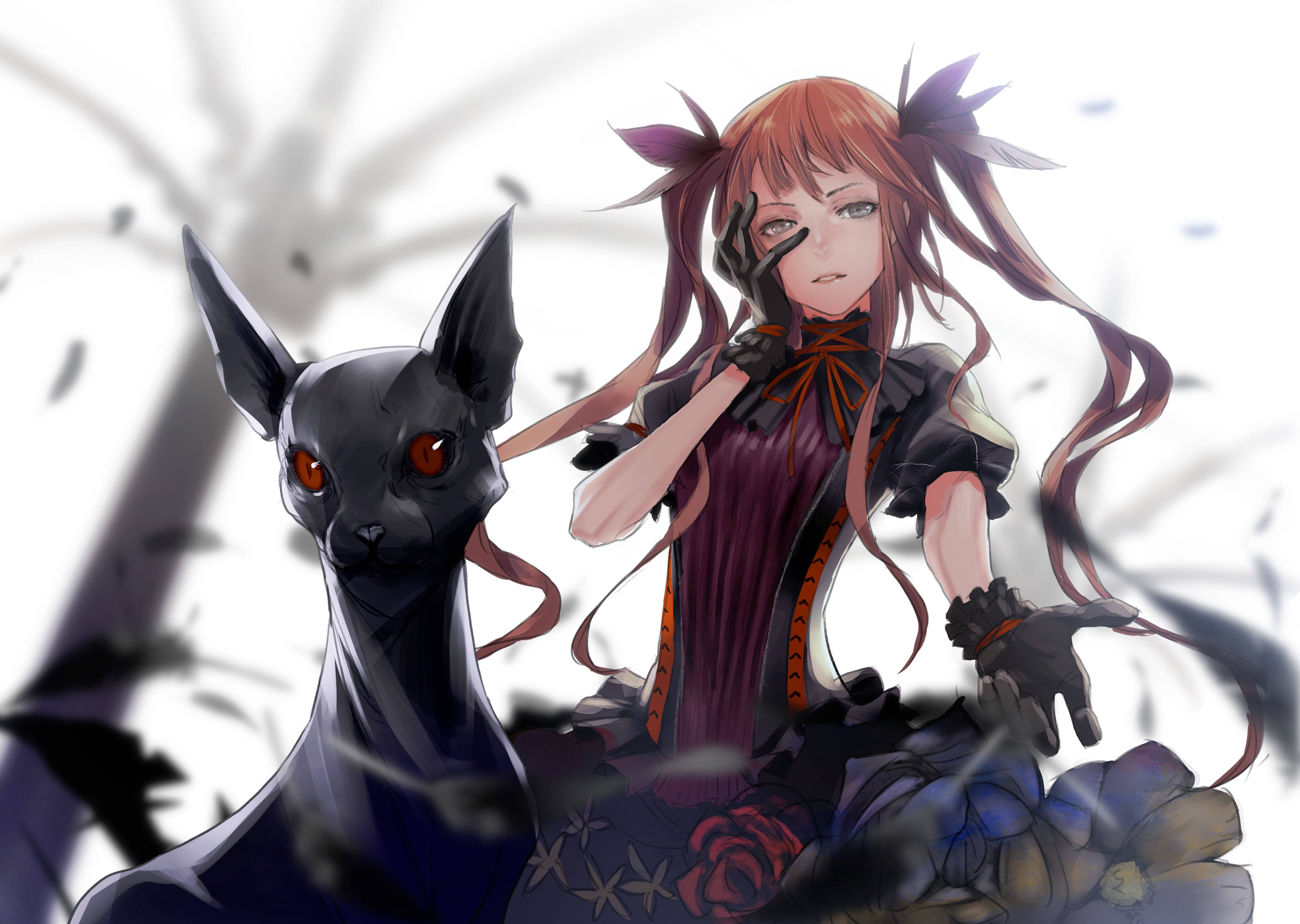 Msichana wa Anahe wa Mitindo ya Gothic Akishiriki Wakati wa Karibu na Paka Wake Picha ya Ukuta
